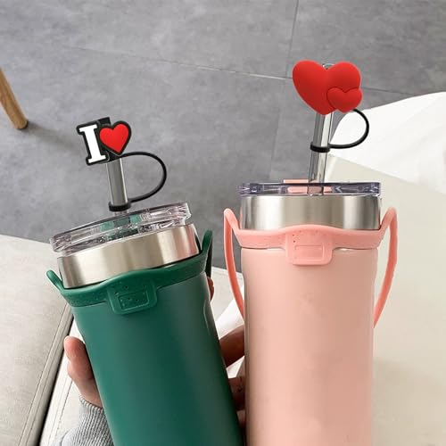 Heart Straw Toppers for Tumblers - Silicone Dust-Proof Straw Covers - Red Pink