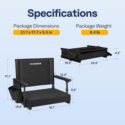 Portable Stadium Seat with Back Support & Cushion - Black