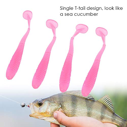 Soft Fishing Lures - 50 Pcs T-Tail Grub Worm Baits - Pink