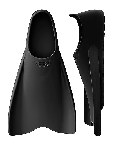 WSTOO Silicone Swim Fins for Adults & Youth Black 10.43-11.02" - Training Flippers for Swimming & Snorkeling