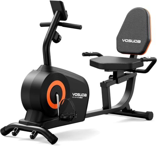 Recumbent Exercise Bike for Home - Magnetic, Quiet, Adjustable Seat, 350LB Capacity, 16-Level Resistance, LCD Monitor & Pulse Sensors - Black-Orange