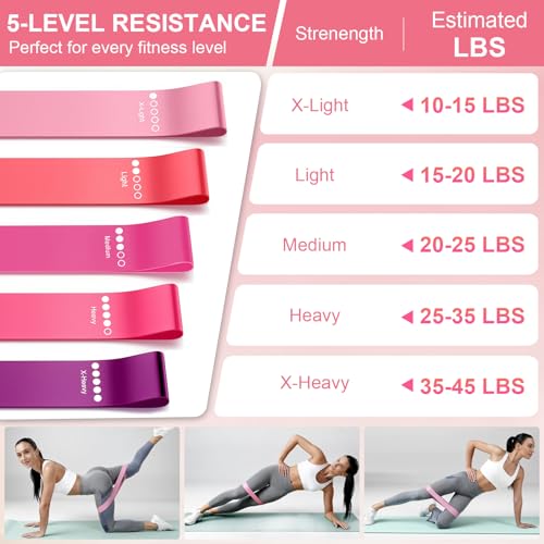Pilates Kit for Women - 14 Pcs Equipment Set with Ring, Ball & Bands - Pink