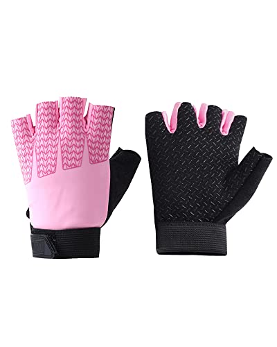 Kids Half Finger Sports Gloves - Non-Slip Gel Grip - Pink