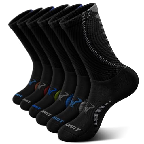BULLIANT Men’s 6-Pack Athletic Compression Crew Socks 11-13 / 6 Pairs - Black