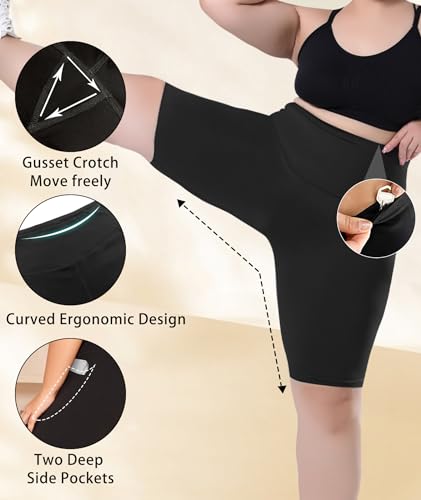 LALAGEN Plus Size Women's Biker Shorts with Pockets - Tummy Control Gym & Yoga, 2X Black