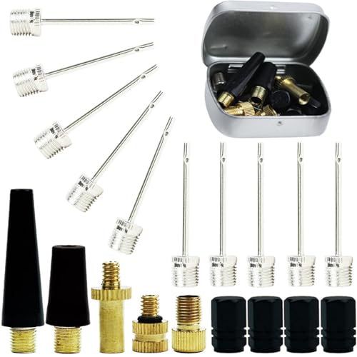 20 Pcs Inflator Needles and Valve Adapters Kit - Silver, Black, Gold