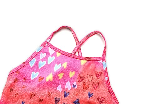 Girls Sparkle One Piece Swimsuit - Crossback, Adjustable Strap, 7-8 Years / Pink Heart