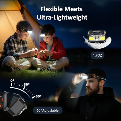 Rechargeable Motion Sensor Headlamp - 2-Pack Black LED Flashlight