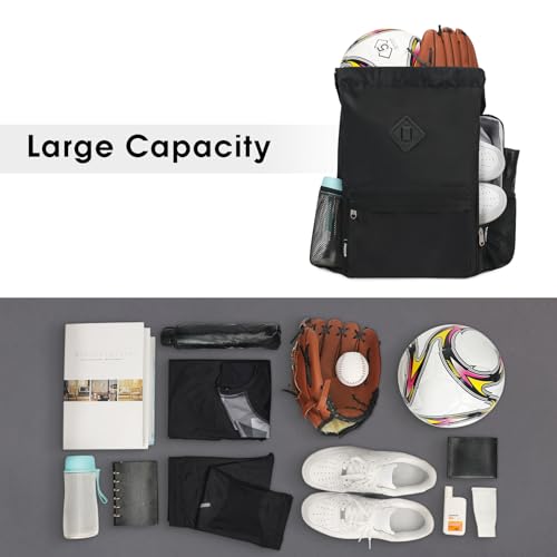 Drawstring Backpack with Shoe Compartment - Water-Resistant Gym Bag