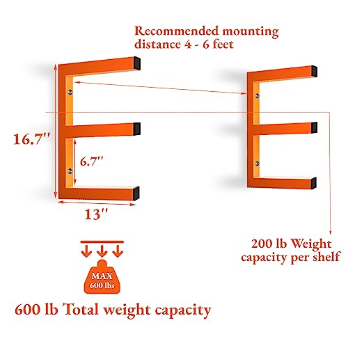 Lumber Storage Rack Wall Mount, Heavy Duty Metal Wood Organizer with 3-Level Each Shelf Holds Up 200 Lbs, Indoor & Outdoor Use