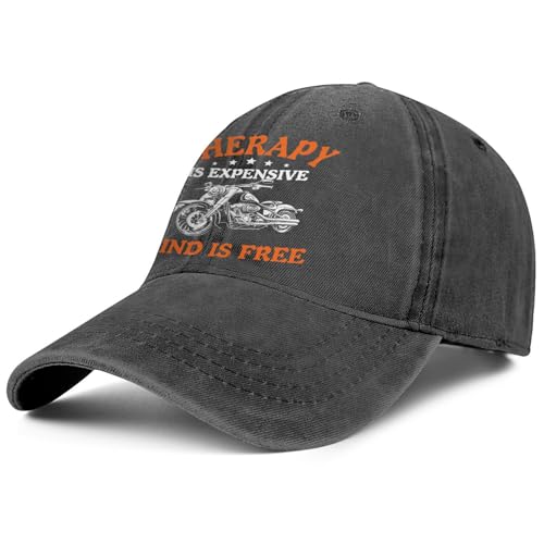 TweHchsp Motorcycle Gifts Denim Black - Therapy is Expensive Wind is Free Baseball Cap