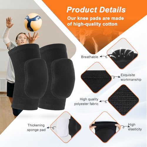 Volleyball Knee Pads - Soft & Breathable for Men, Women, Kids - Black, Medium