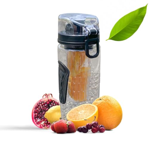 Fruit Infuser Water Bottle - 32 Oz, Flip Top Lid, Black