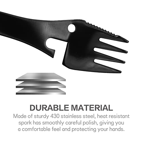 Multi-Function Stainless Steel Camping Spork Set - Black & Silver