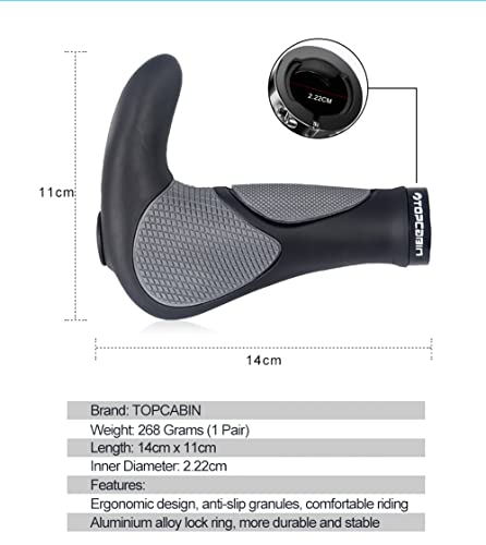 Ergonomic Bike Grips - Widen Rubber Grips with Aluminum Lock - Big Horn Shape (Black & Grey)