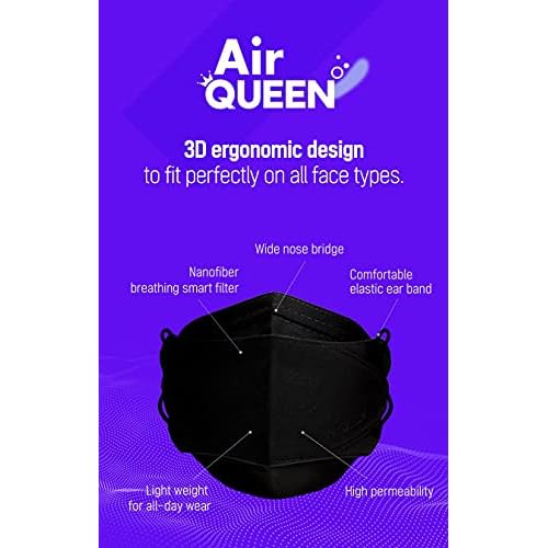 NU-SET Black AirQueen Nano Fiber Filter Face Safety Mask for Adult, Individually Packaged, Made in Korea