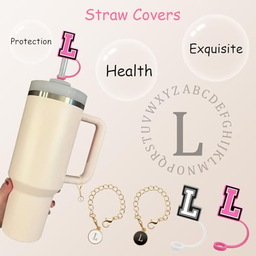 Silicone Straw Cover Set with Letter Charm for 10mm Straws - Letter L