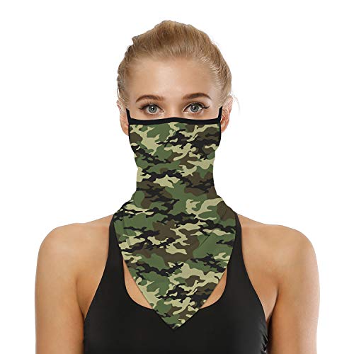Neck Gaiter Face Mask - UV Protection, Ear Loop - Green & Black