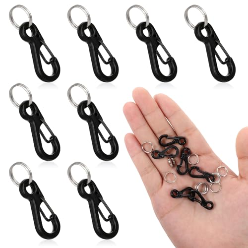 Small Carabiner Clips - 12 Sets Mini Metal Snap Hooks - Black