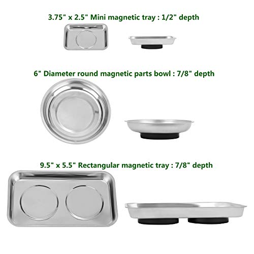 Magnetic Tray Holder 3pc,for Socket Screw Nuts Bolts Metal Parts,Extra Strong Magnet,Thickened Tray,Stainless Steel