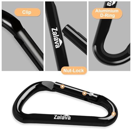 Aluminum Carabiner Clips - 6-Pack Keychain D-Rings, Black