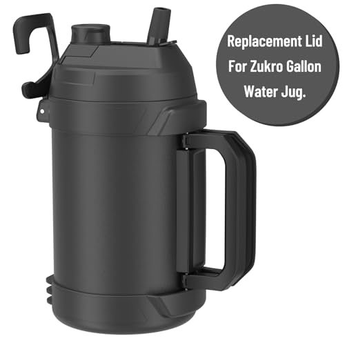 Replacement Lid for Zukro 1 Gallon Water Jug – Black, Leak-Proof, Screw-On, with 2-in-1 Straw/Spout