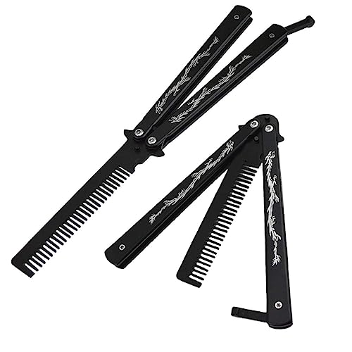 Funtuan Stainless Steel Butterfly Knife Trainer Comb Practice Tool Black