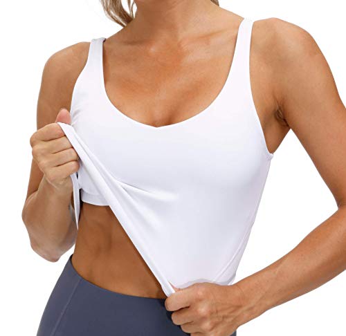Women's Longline Sports Bra - Wirefree Padded Medium Support Yoga Top