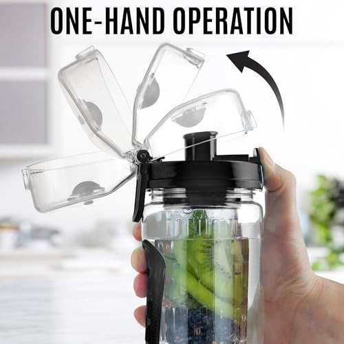 Zulay Fruit Infuser Water Bottle 34oz Jet Black Leakproof with Full-Length Infusion Rod