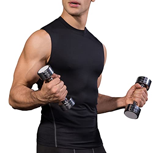 Odoland 5 Pack X-Large Black Dry Fit Base Layer Tank Top – Sleeveless Athletic Shirts