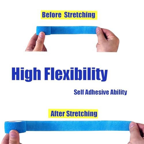 Baisunt 1-Inch Cohesive Bandage Self-Adhesive Wrap 5 Yards 6-Pack Blue (Vet/Tattoo Wrap)