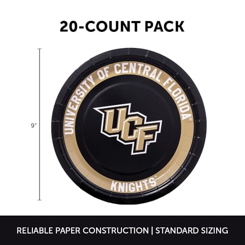 UCF Knights 20-Count 9-Inch Paper Plates for Tailgates & Parties