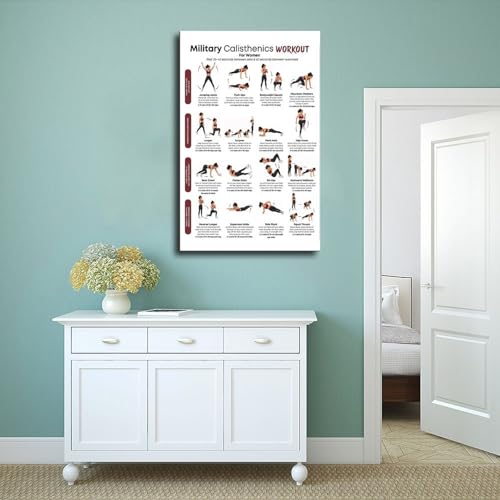 Calisthenics Workout Poster for Women - Bodyweight Training Chart - Yellow - 12x18inch