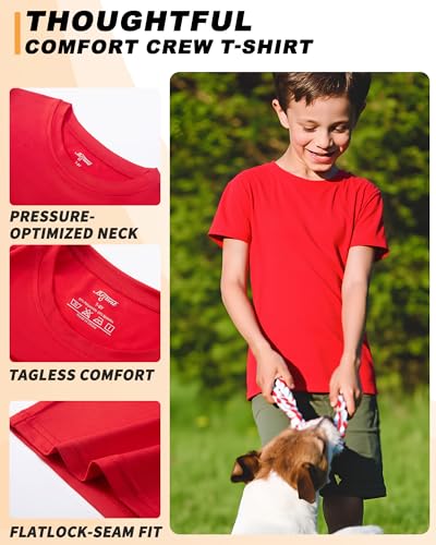 Boys Athletic Dry Fit Neon T-Shirt - Short Sleeve, 10-12 Years, Red