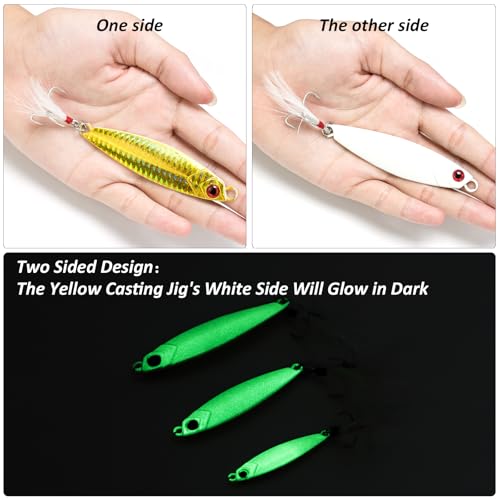 Dr.Fish Long Casting Metal Jigging Spoon Saltwater & Freshwater Lures - 0.88oz, Hook #6, Diamond Shape