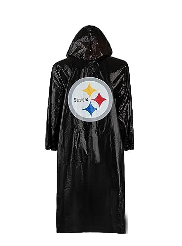 NFL Waterproof Rain Poncho - Pittsburgh Steelers, Elastic Sleeves & Hood