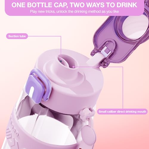 YuvQng 27 oz Sports Water Bottle with Dual-Lid Pink, Leakproof BPA Free