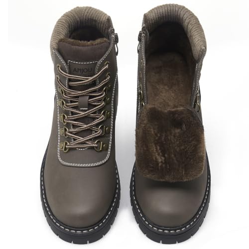 ANJOUFEMME Women's Winter Snow Hiking Boots 6.5 / 115 Zip Brown Lightweight Warm Shoes