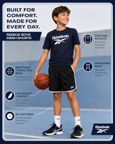 Breathable Mesh Athletic Shorts for Boys - Black & White Panel, 10-12