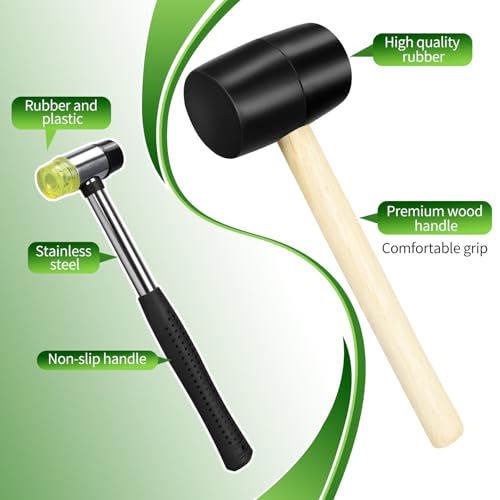 2pcs Mallet Set, 16oz & 25mm Double-Faced Soft Rubber Mallet, for Flooring, Woodworking, Furniture Repair