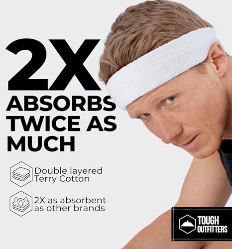 Terry Cloth Sweat-Wicking Headband for Sports & Fitness - White