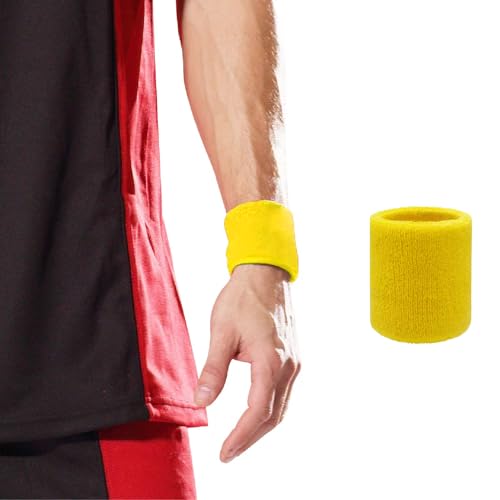 Elastic Sports Wristbands for Kids & Women - Yellow, 3 Inch