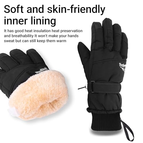 Waterproof Snow Gloves for Cold Weather - Black, Large