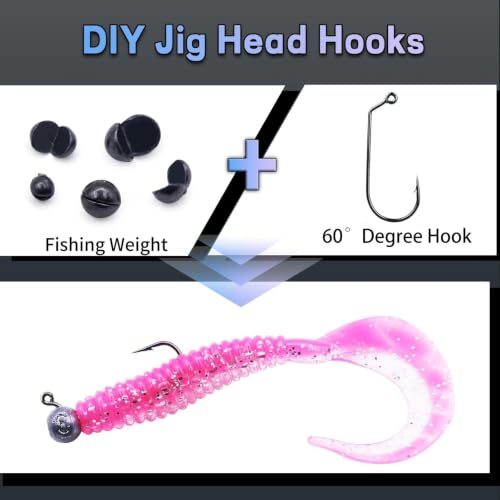 60 Degree Jig Hooks - 25pcs Long Shank Fishing Hooks