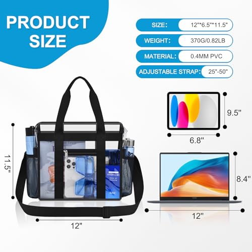 Clear Stadium Event Bag with Zipper & Adjustable Strap - 12" x 6.5" x 11.5"