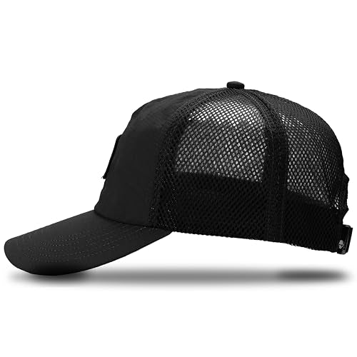 Timberland Trucker Hat for Men, Soft Structured Nylon Baseball Cap, Adjustable Mesh Back, Curved Brim, Breathable & Lightweight – One Size, Black