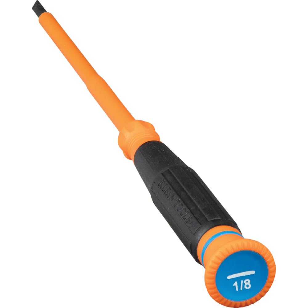 Klein Tools 6254INS Insulated Precision Screwdriver, 1/8-Inch Slotted Mini Electrician Screwdriver, 1000-Volt Cushion Grip Handle