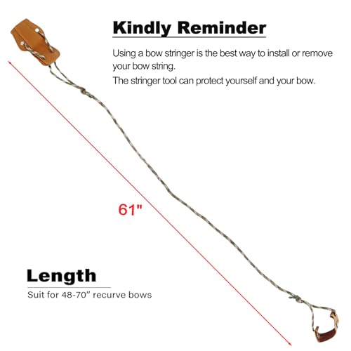 Recurve Bow Stringer Tool - Durable Cowhide & Nylon - Brown