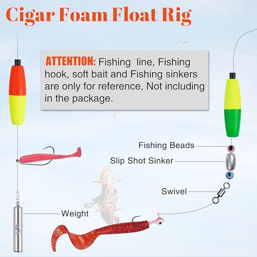 Cigar Fishing Floats - High Visibility Foam Peg Floats, 2in, 12pcs - Mixed Colors