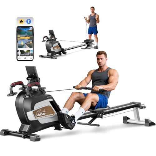 Foldable Magnetic Rowing Machine for Home - Wood Finish